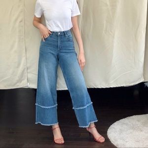 High Rise Wide Leg Jeans with Raw Edge Hem